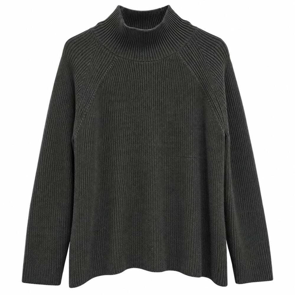 Eileen Fisher 100% Merino Wool Mock Neck Sweater Charcoal Gray M